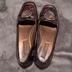 Brighton Brown Italian Crocodile Medallion Square Toe Slip-On Flat Women Leather